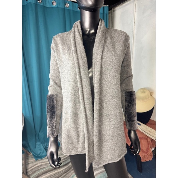 Club Monaco Sweaters - Club Monaco Cashmere Gray Open Front Cardigan Faux Fur Trim XS/S